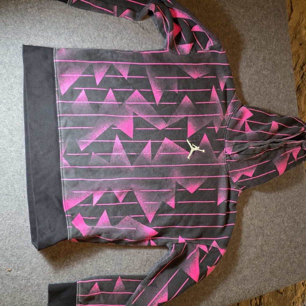 Girls Jordan Hoodie Pink Black Vibrant Geometric Pattern Large 999